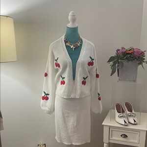 White Cardigan with Cherry Embroidery